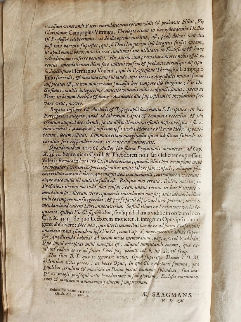 1724 BIBLE COMMENTARIES by Campegii VITRINGA antique VELLUM BOUND FOLIO part I - 11
