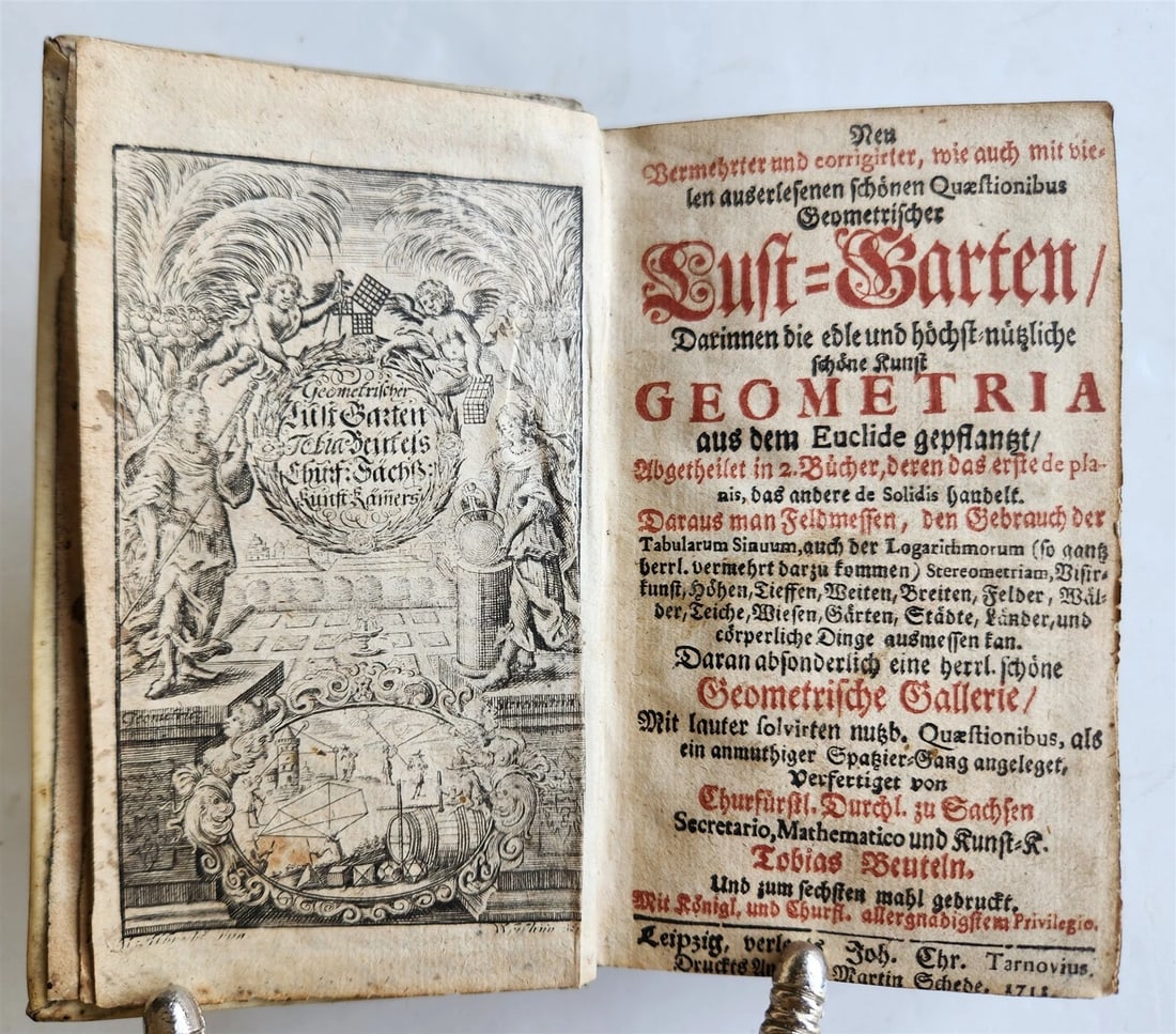 1712 GEOMETRY ILLUSTRATED antique in GERMAN vellum bound (1 of 20)