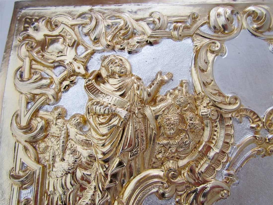 GREEK RUSSIAN ORTHODOX CHURCH GOSPEL GILT BRASS COVERS folio NEW mint condition - 7