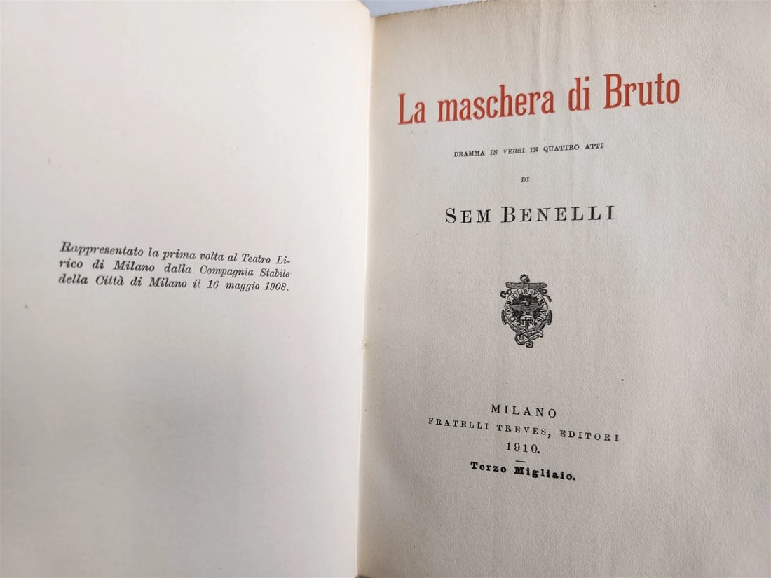 1910 LA MASCHERA di BRUTO antique poetry theatre VELLUM BOUND illustrated - 5