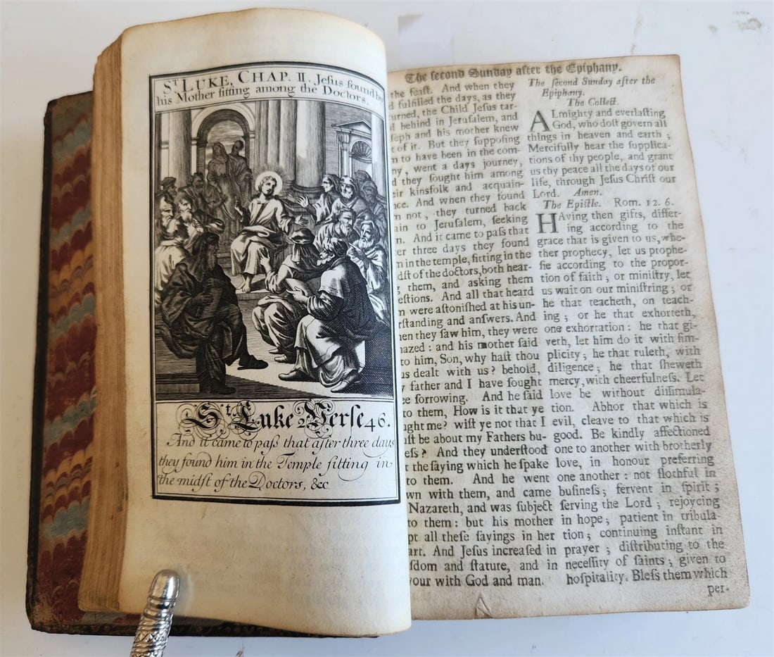 1707 BOOK OF COMMON PRAYER in ENGLISH w/ PSALMS of DAVID ANTIQUE illustrated - 17
