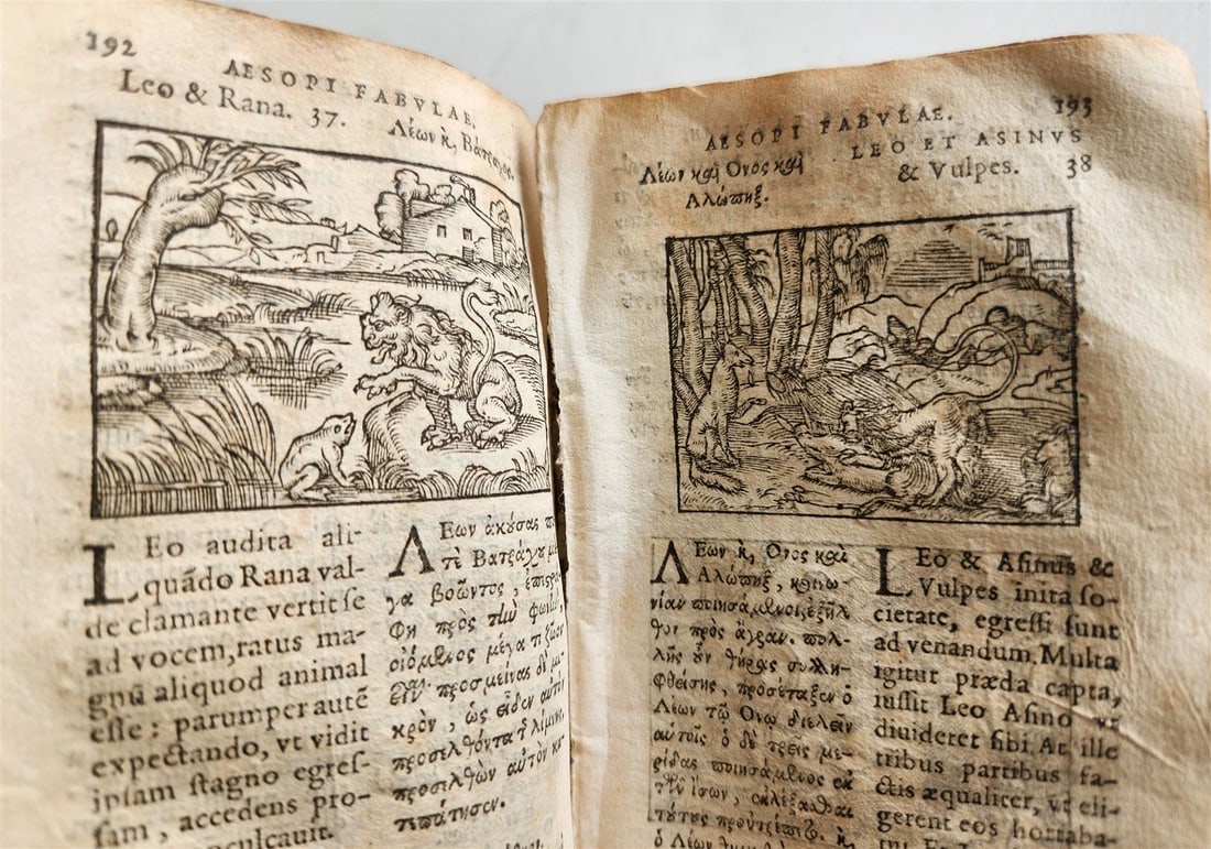 1585 AESOP fully illustrated ANTIQUE 16th century emblemata VELLUM BINDING rare - 7