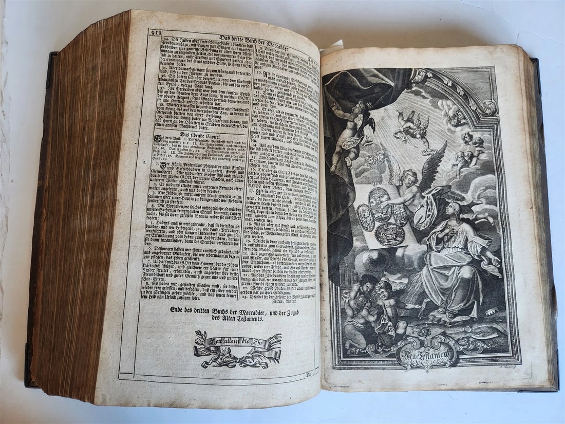 1755 BIBLE in GERMAN ANTIQUE illustrated PIGSKIN MASSIVE FOLIO w/ BRASS CORNERS - 16
