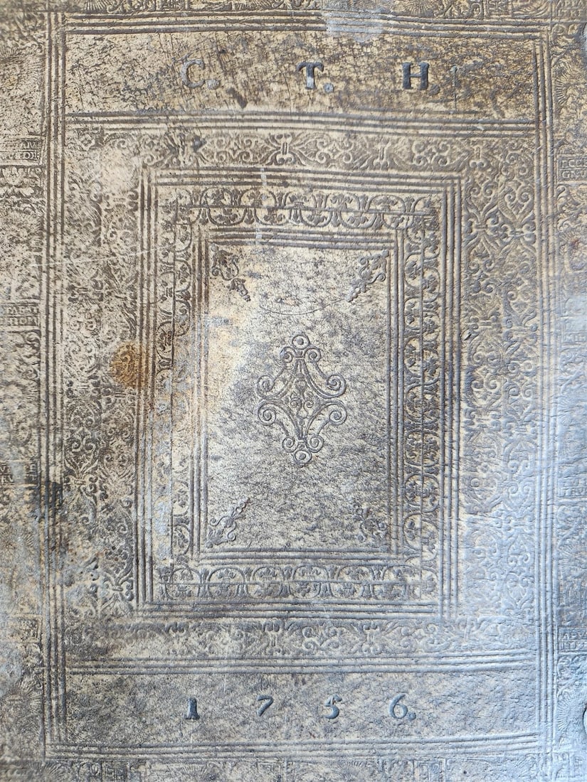 1755 BIBLE in GERMAN ANTIQUE illustrated PIGSKIN MASSIVE FOLIO w/ BRASS CORNERS - 18