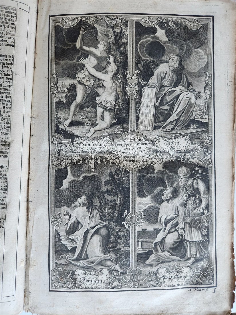 1755 BIBLE in GERMAN ANTIQUE illustrated PIGSKIN MASSIVE FOLIO w/ BRASS CORNERS - 5