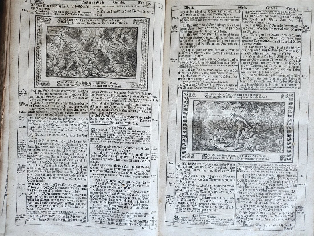 1755 BIBLE in GERMAN ANTIQUE illustrated PIGSKIN MASSIVE FOLIO w/ BRASS CORNERS - 6