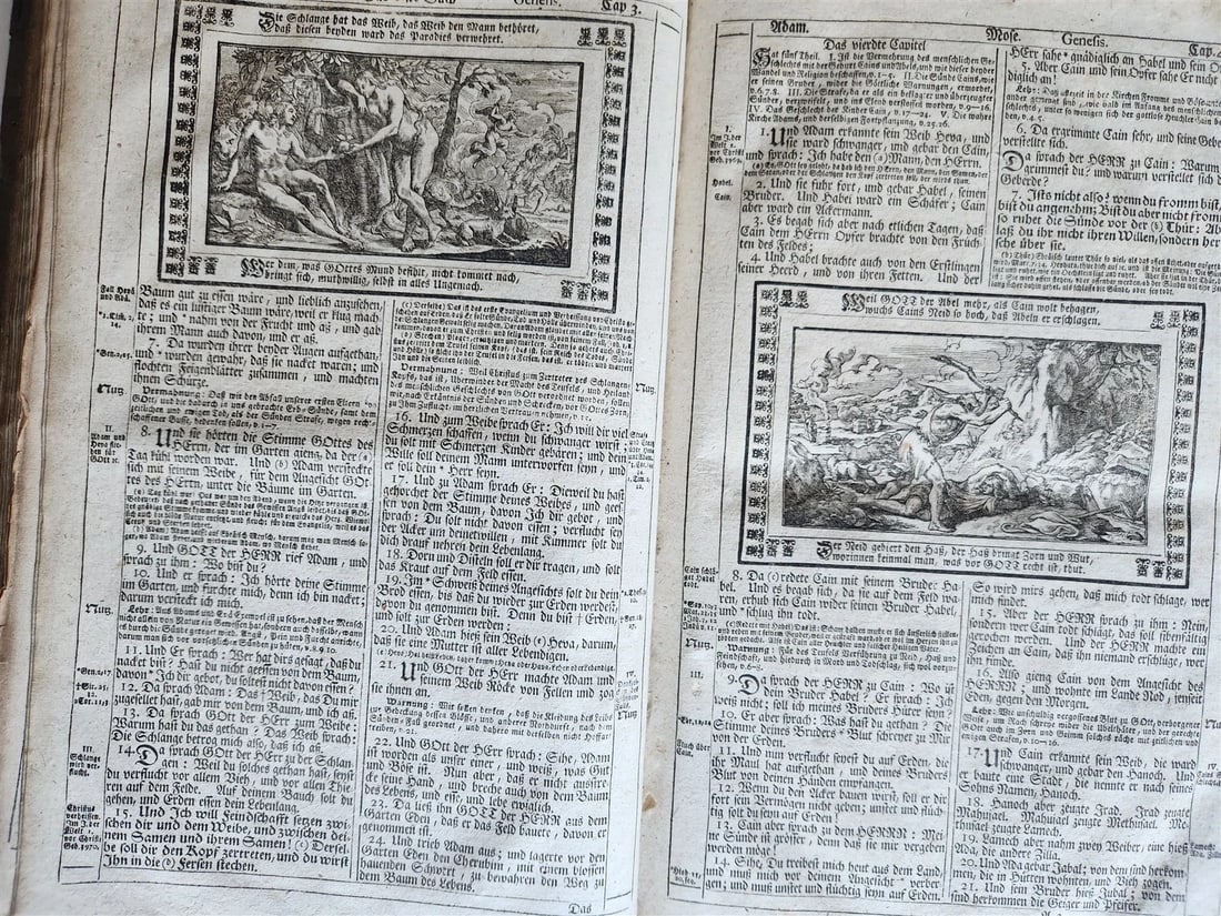 1755 BIBLE in GERMAN ANTIQUE illustrated PIGSKIN MASSIVE FOLIO w/ BRASS CORNERS - 7