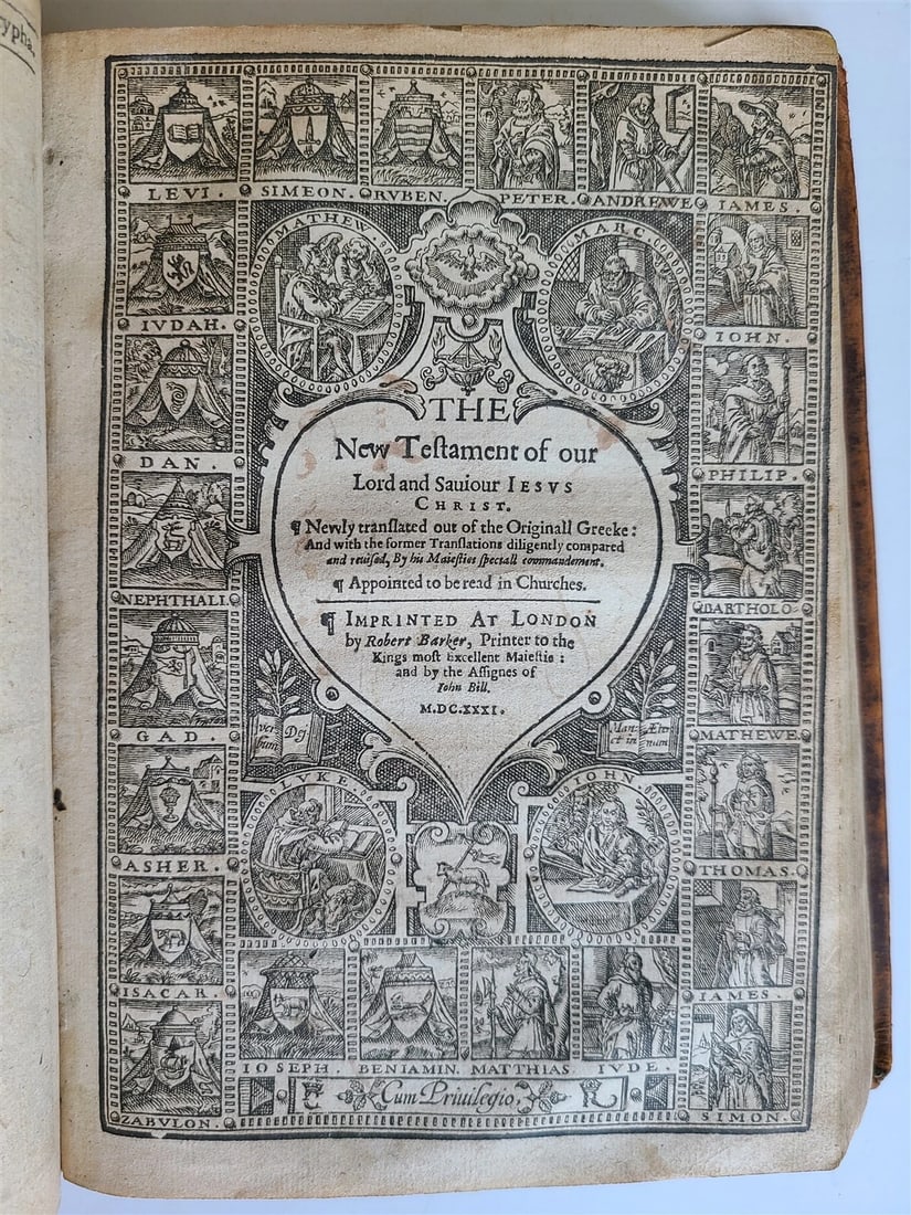1631 BIBLE in ENGLISH ANTIQUE ILLUSTRATED Robert Barker OLD & NEW TESTAMENT 17c - 2