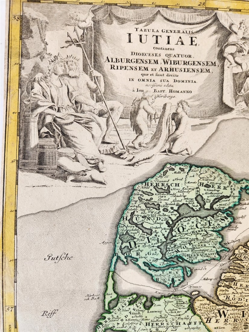 1710s DENMARK antique MAP IUTIAE Tabula Generalis by JOHANN HOMANN AUTHENTIC - 2