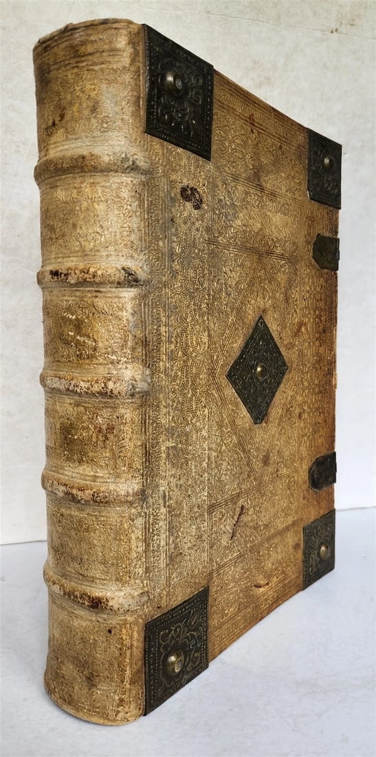 1736 SWISS LUTHER BIBLE antique PIGSKIN BOUND FOLIO w/ BRASS FITTINGS & CLASPS (1 of 19)