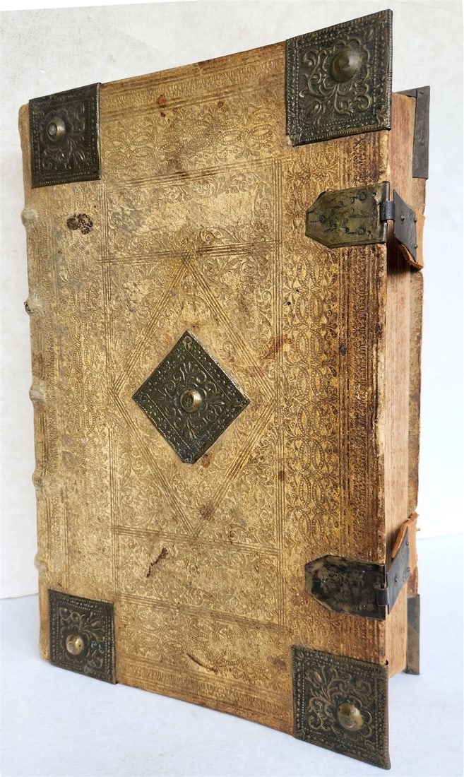 1736 SWISS LUTHER BIBLE antique PIGSKIN BOUND FOLIO w/ BRASS FITTINGS & CLASPS - 2