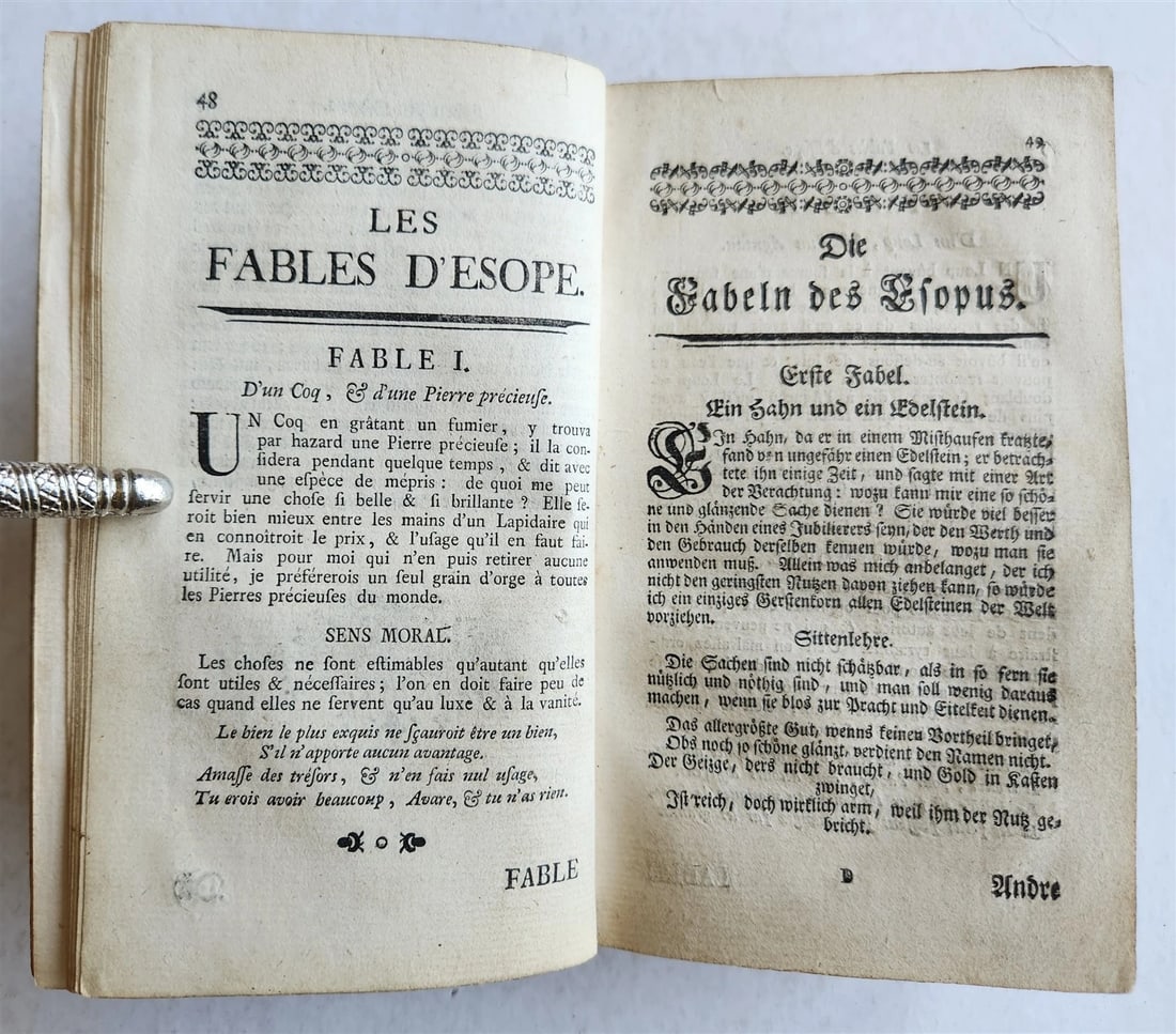 1758 FABLES of AESOP in FRENCH & GERMAN antique - 7