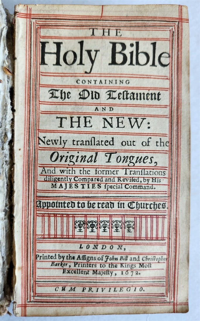 1672 BIBLE in ENGLISH antique 17th CENTURY vellum binding (1 of 10)