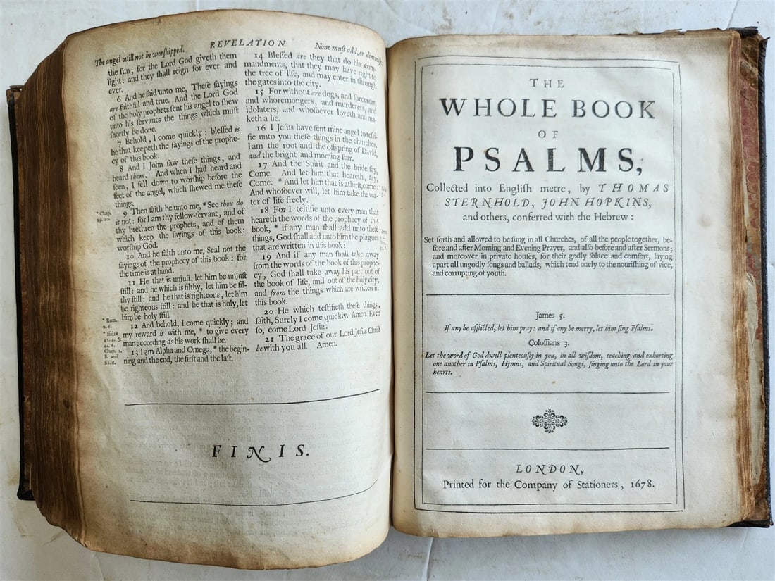 1678 BIBLE in ENGLISH w/ ORIGINAL BINDING antique OLD & NEW TESTAMENT 17th CENT. - 10