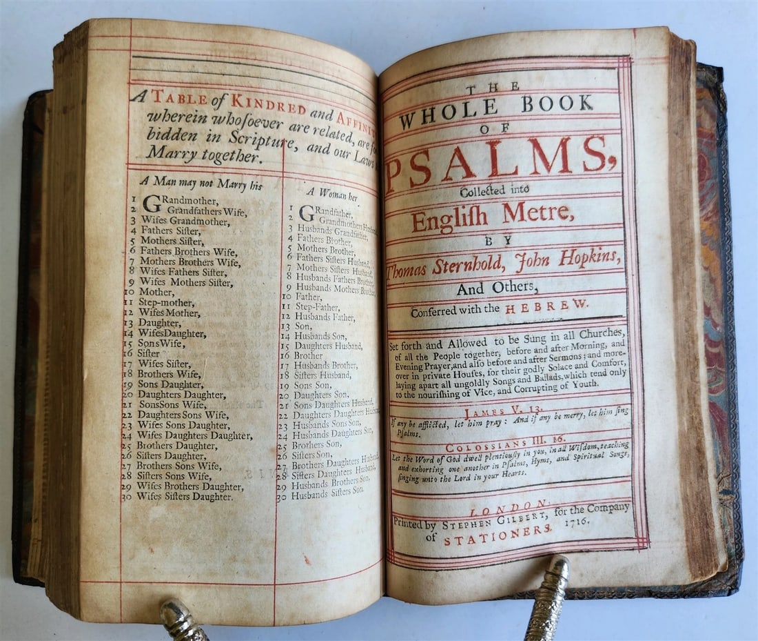 1716 BOOK of COMMON PRAYER w/ PSALTER or PSALMS of DAVID antique in ENGLISH - 12