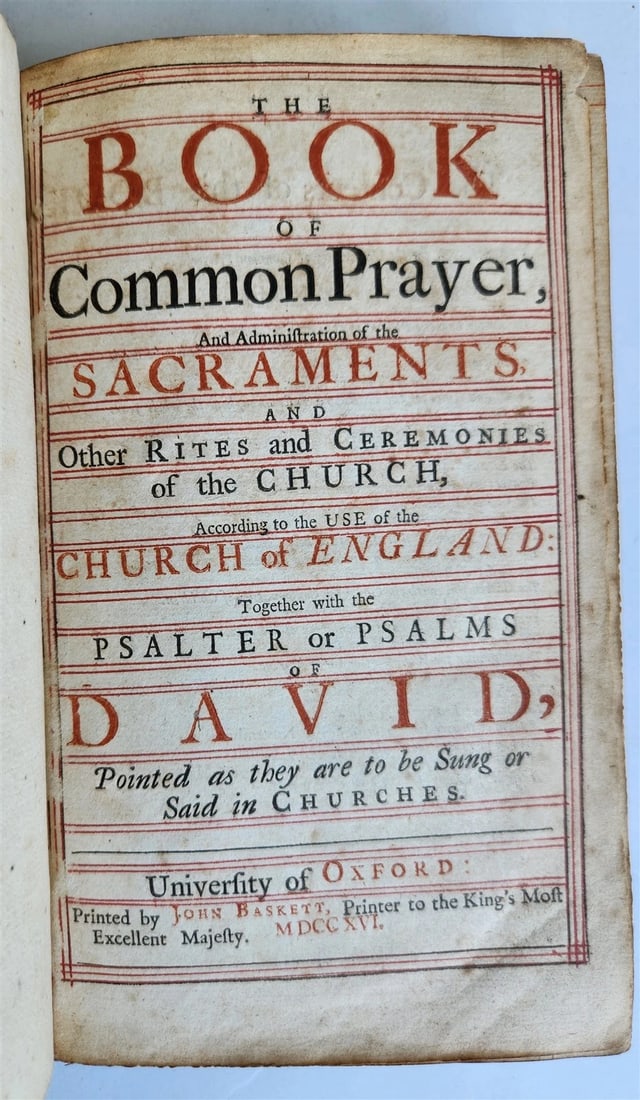 1716 BOOK of COMMON PRAYER w/ PSALTER or PSALMS of DAVID antique in ENGLISH - 2