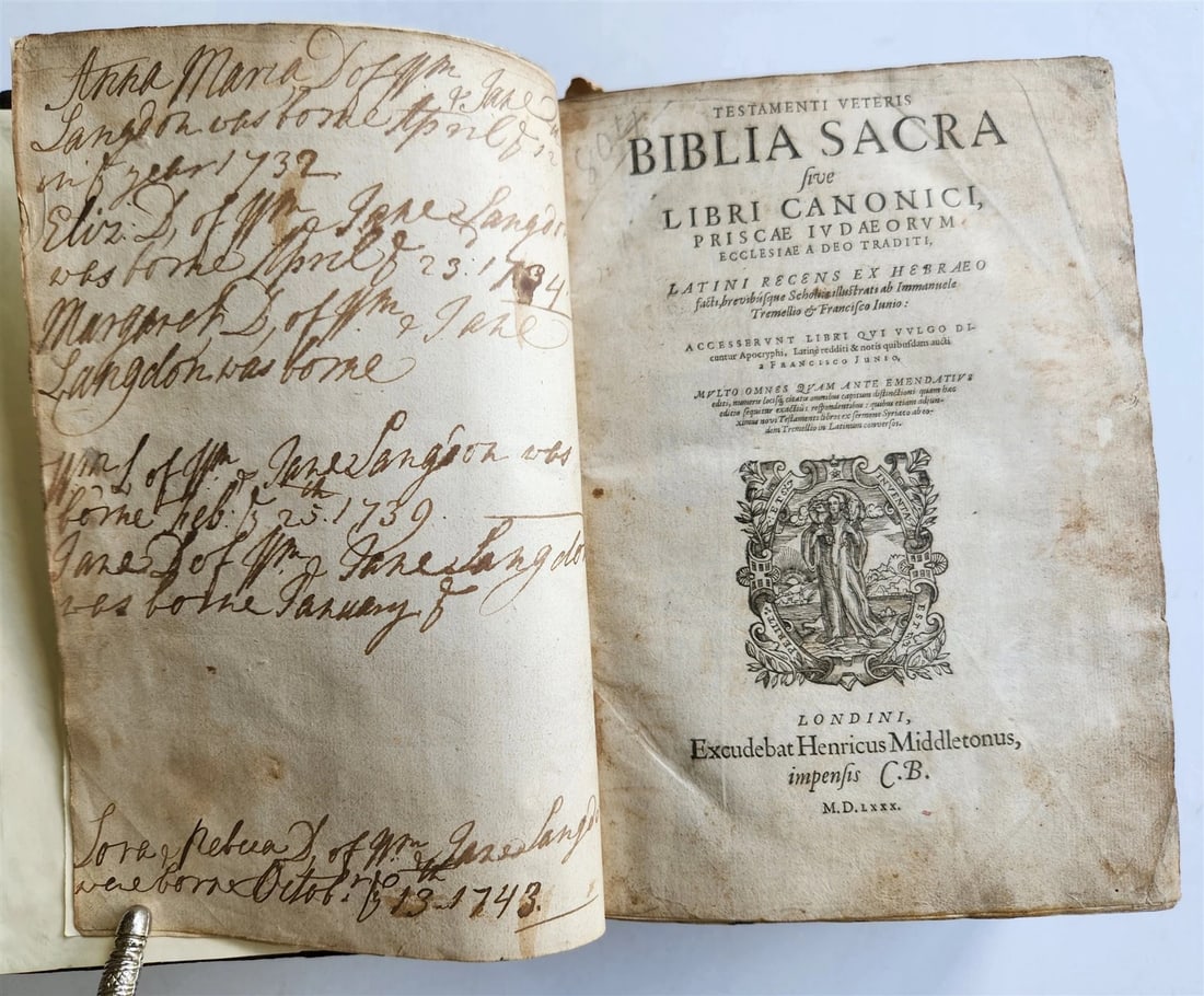 1580 BIBLE FIRST LATIN BIBLIA PRINTED in ENGLAND by Christopher Barker antique - 6