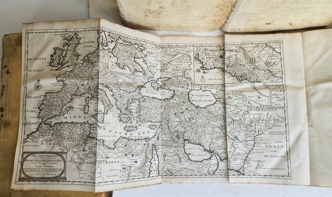 1721-1728 HISTORY OF THE WORLD ILLUSTRATED 5 FOLIO VOLUMES w/MAPS antique VELLUM - 2