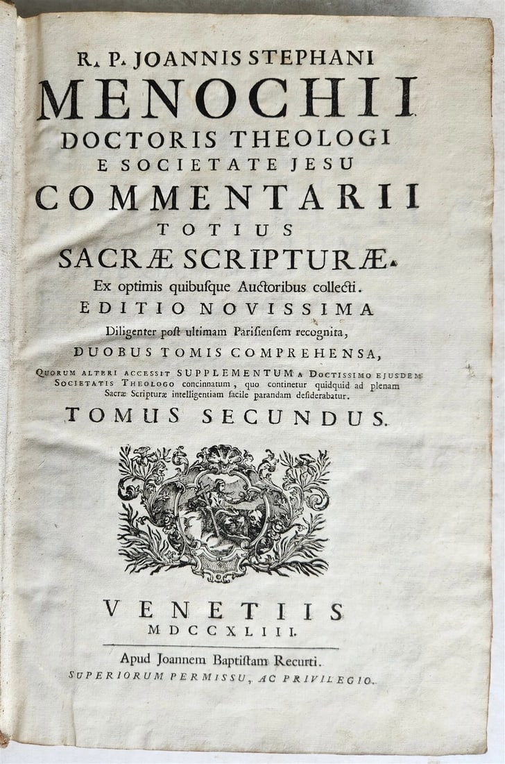 1743 BIBLE COMMENTARY Joannis Stephani Menochius LATIN VELLUM FOLIO antique v.2 - 2