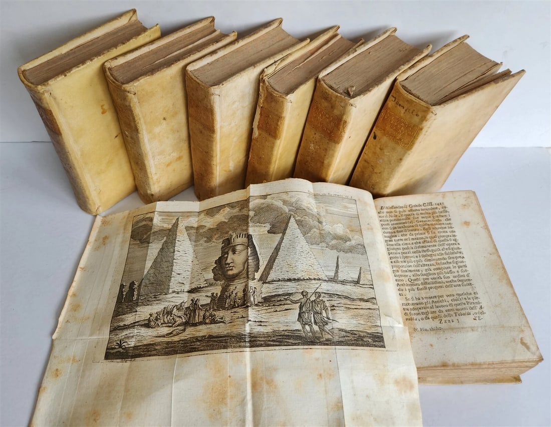 1741 UNIVERSAL HISTORY 7 VOLUMES antique ILLUSTRATED w/ MAPS in ITALIAN vellum (1 of 20)