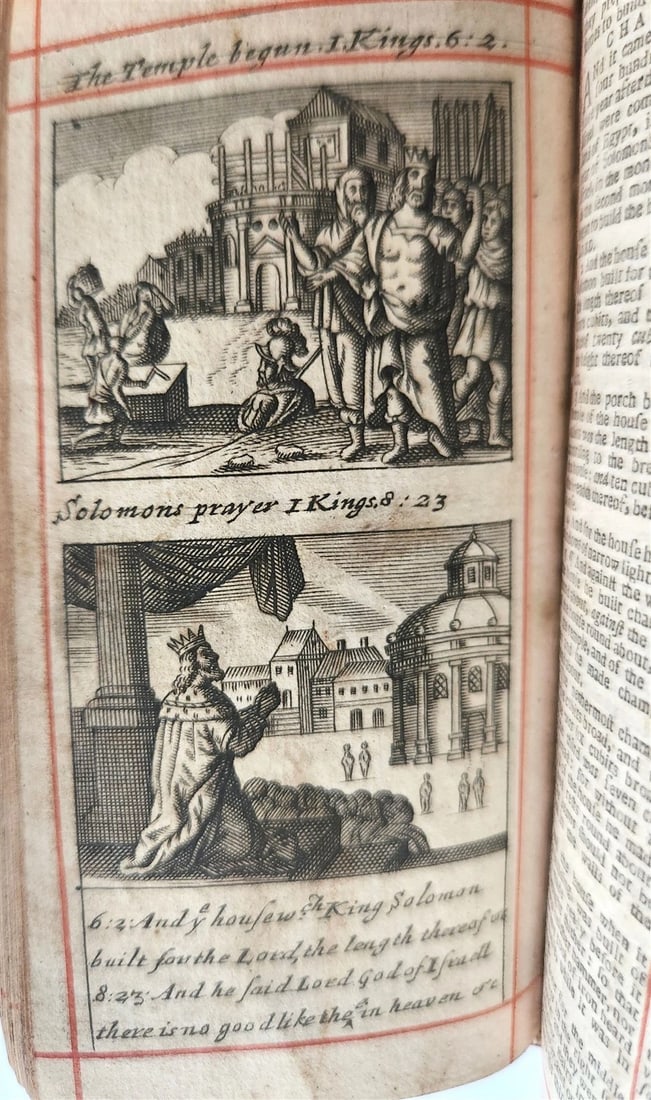 1684 BIBLE in ENGLISH ILLUSTRATED w/89 PLATES 2 VOLS OLD & NEW TESTAMENT antique - 12