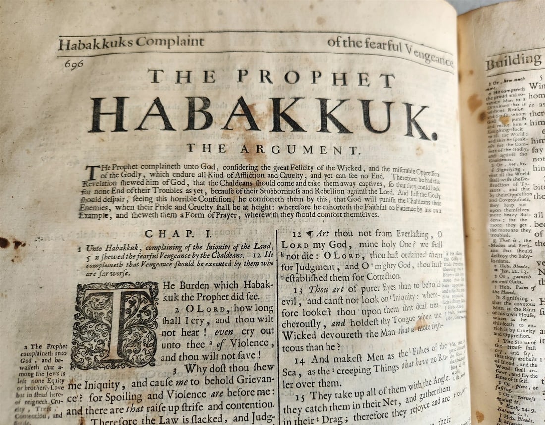 1715 BIBLE in ENGLISH antique ILLUSTRATED w/6 MAPS PIGSKIN FOLIO w/METAL CORNERS - 12