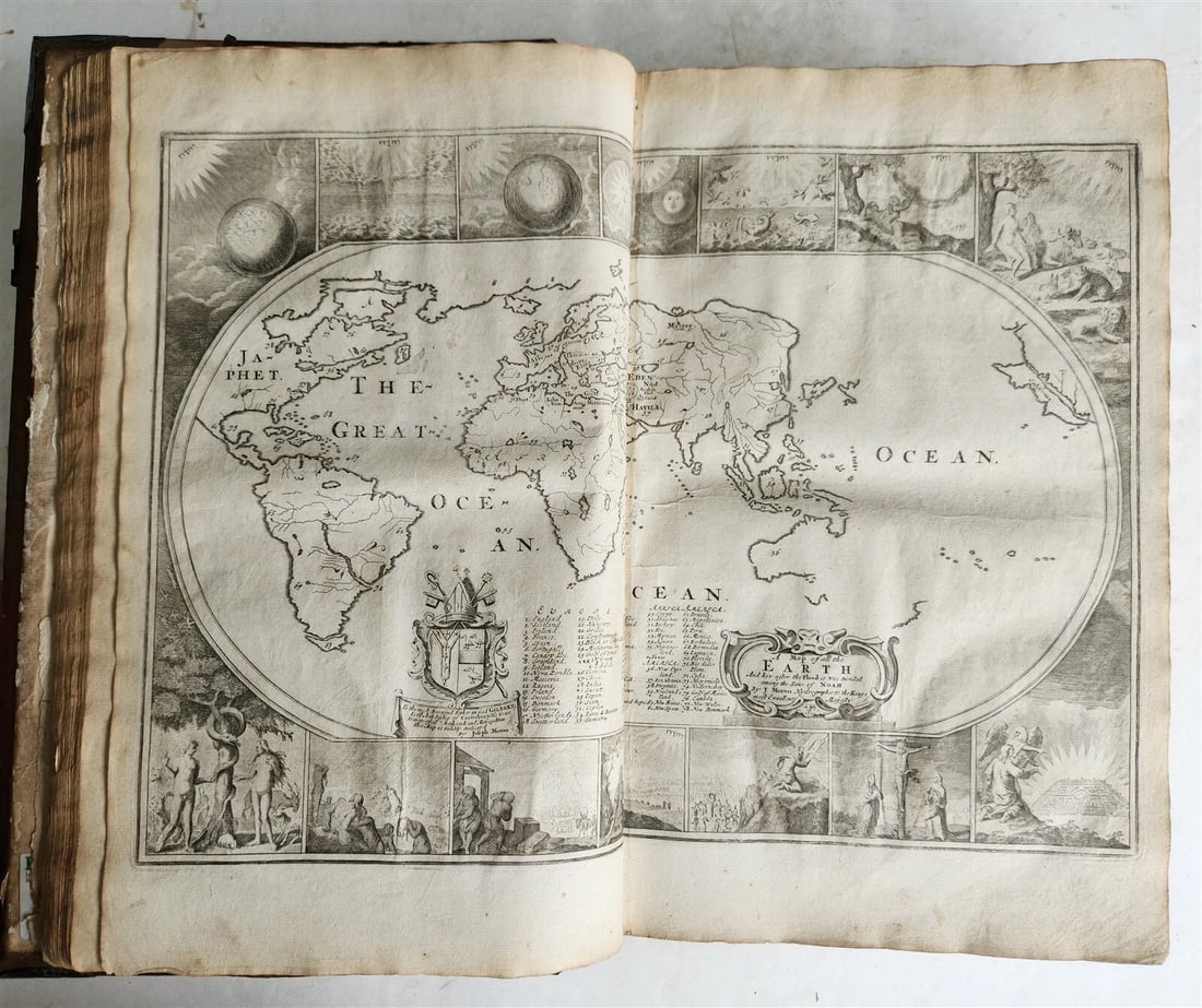 1715 BIBLE in ENGLISH antique ILLUSTRATED w/6 MAPS PIGSKIN FOLIO w/METAL CORNERS - 19