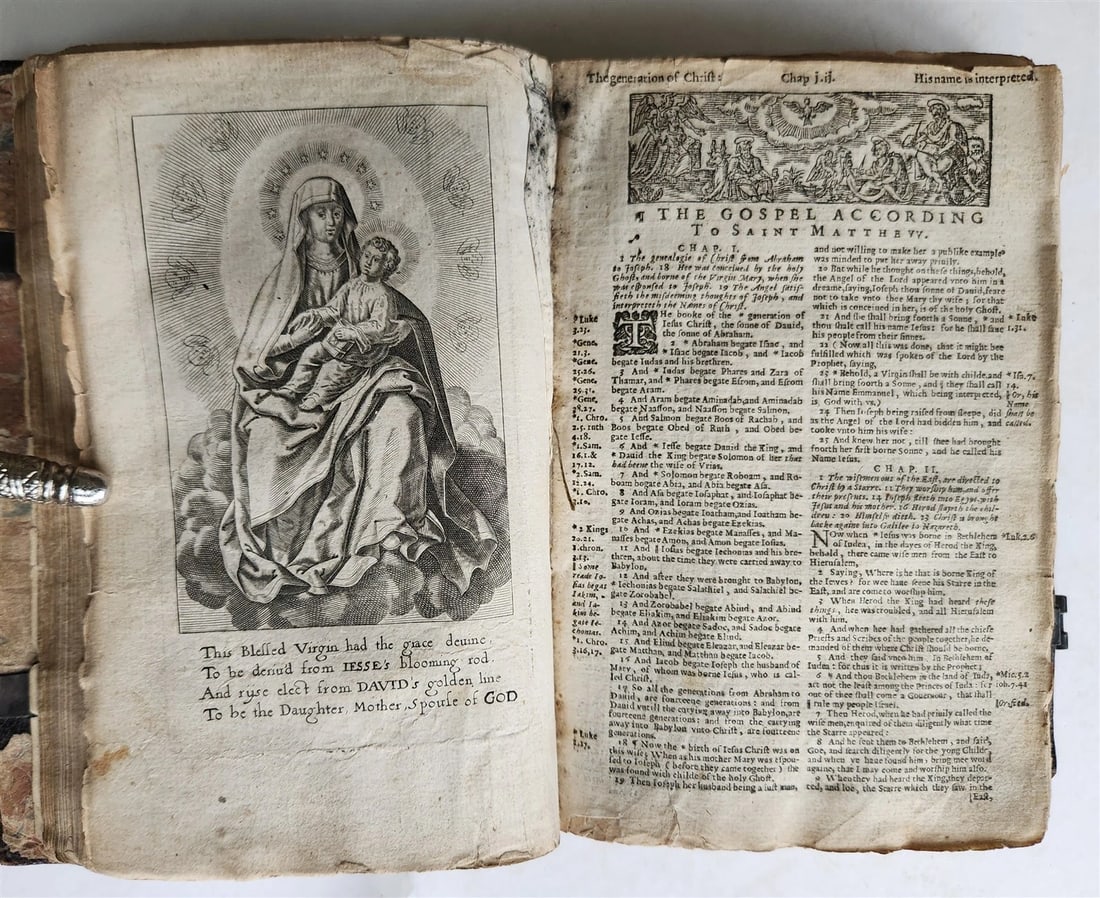 1631-34 BIBLE in ENGLISH ILLUSTRATED NEW TESTAMENT COMMON PRAYERS PSALMS antique - 11