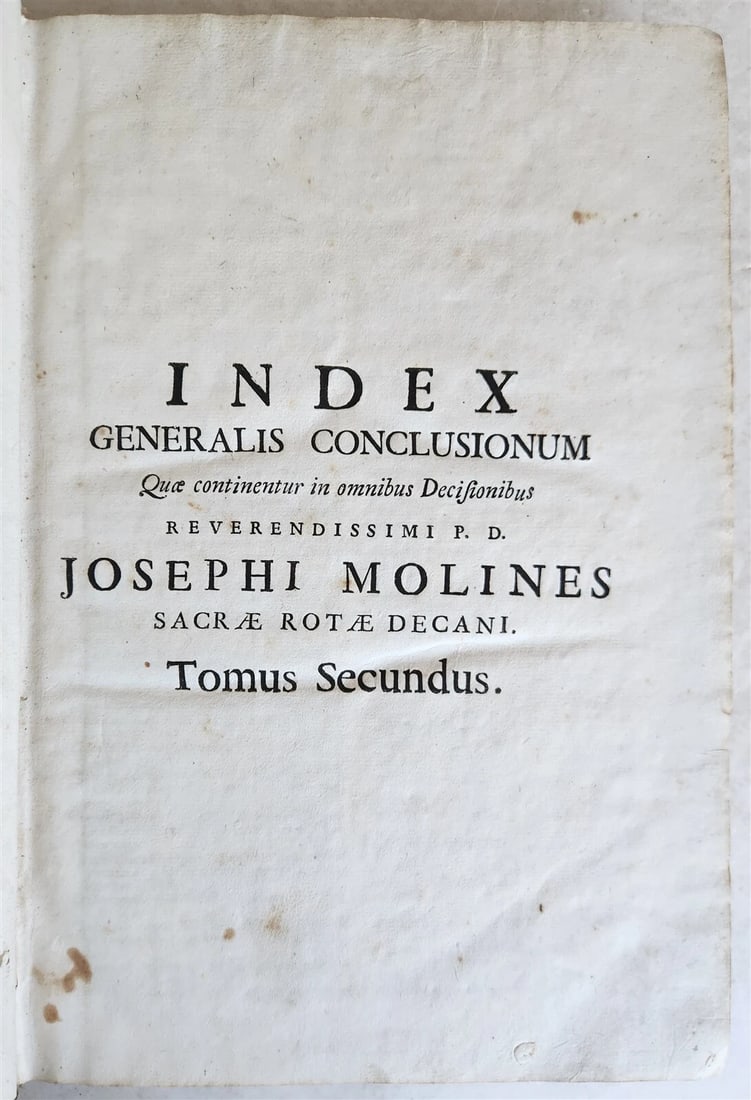 1720s LAW BOOK INDEX GENERALIS CONCLUSIONUM antique VELLUM BOUND FOLIO Vol. II - 2