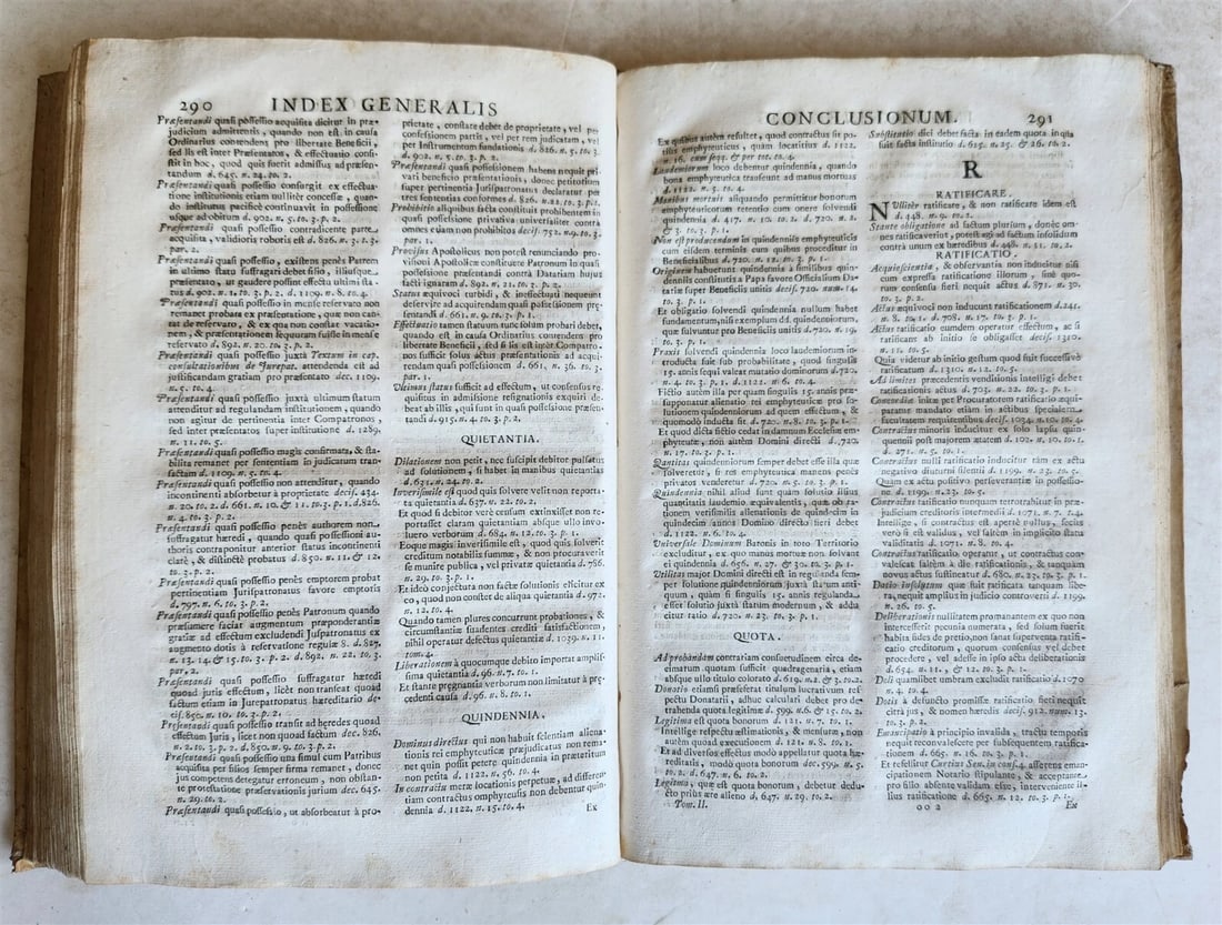 1720s LAW BOOK INDEX GENERALIS CONCLUSIONUM antique VELLUM BOUND FOLIO Vol. II - 6