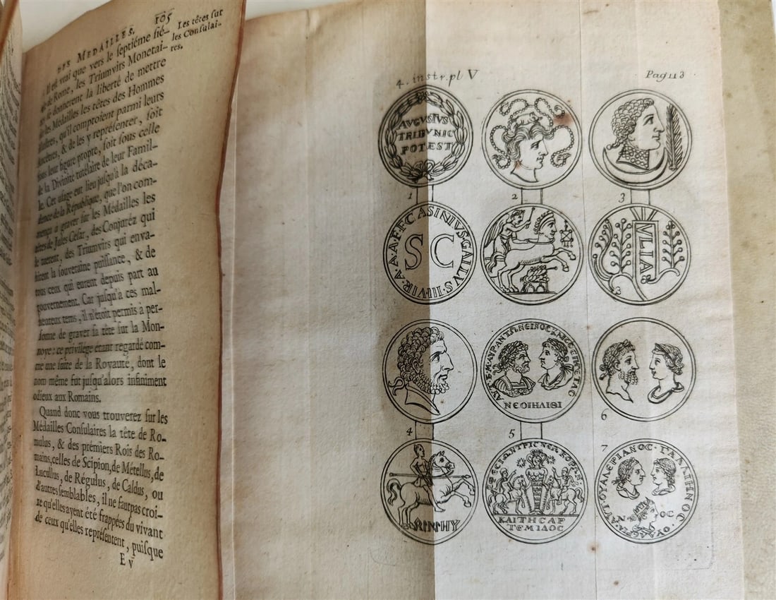 1739 LA SCIENCE des MEDAILLES antique 2 ILLUSTRATED VOLUMES VELLUM BOUND - 7