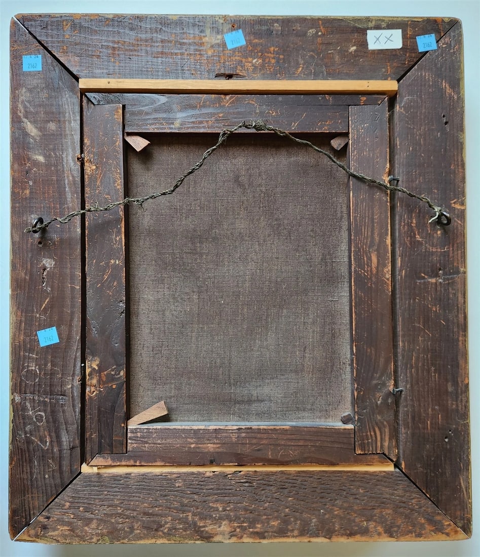 19TH century ANTIQUE PAINTING framed OLD LADY with KIDS - 2