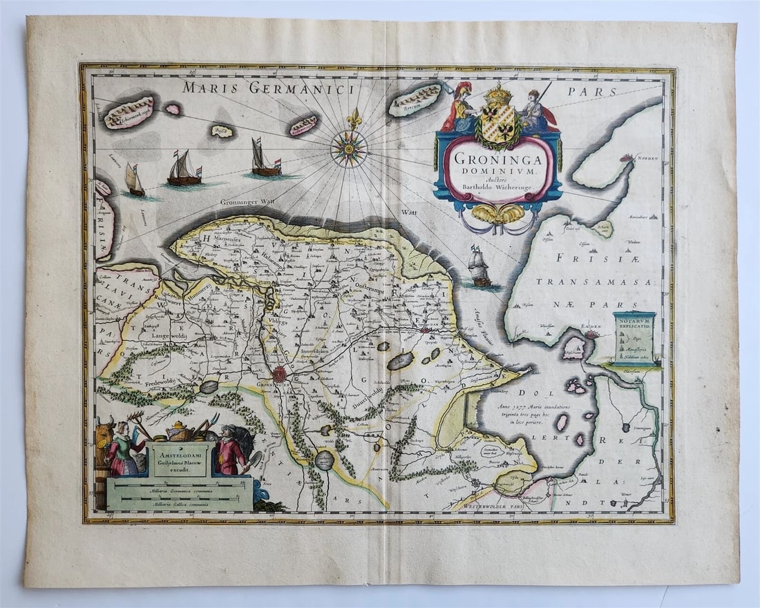 1640 FRIESLAND GRONINGEN NETHERLANDS MAP by WILLEM BLAEU antique AUTHENTIC (1 of 6)