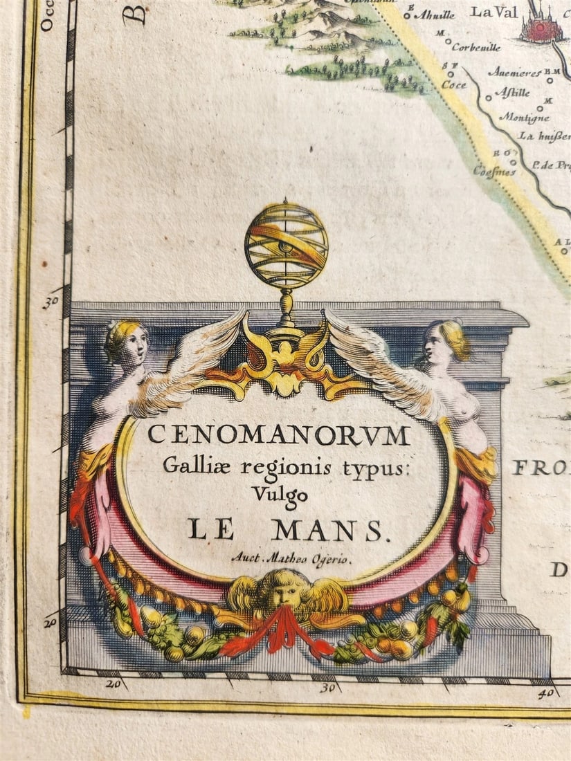 1640 MAP of LE MANS FRANCE by WILLEM BLAEU antique AUTHENTIC hand colored - 2