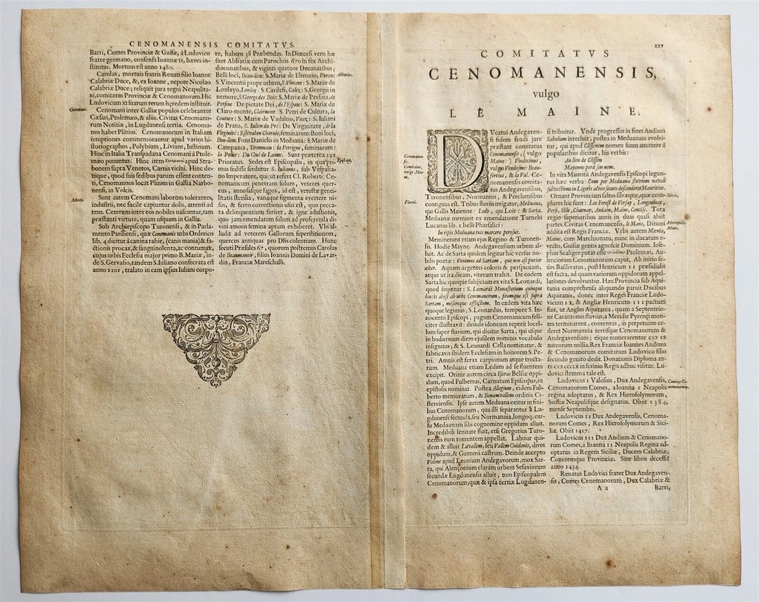 1640 MAP of LE MANS FRANCE by WILLEM BLAEU antique AUTHENTIC hand colored - 5