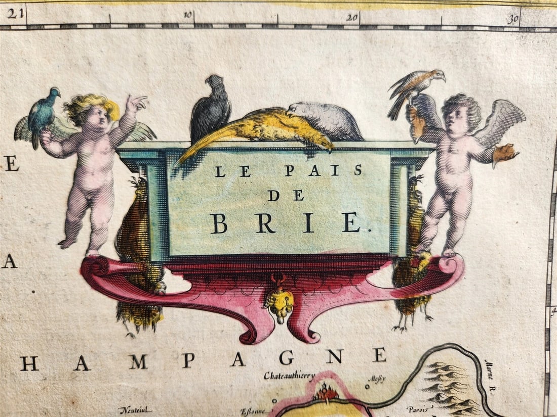 1640 MAP of LE PAIS de BRIE FRANCE by WILLEM BLAEU antique AUTHENTIC handcolored - 2
