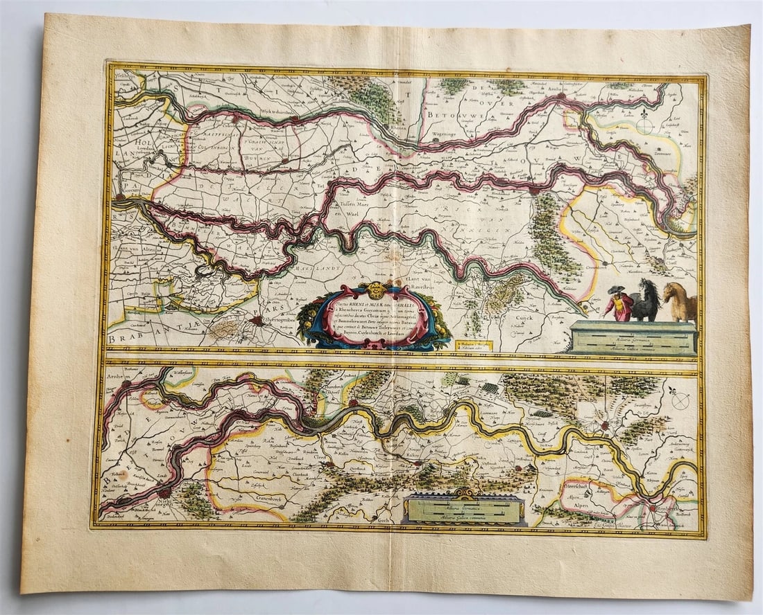 1640 MAP of RHINE RIVER REGION NETHERLANDS by WILLEM BLAEU antique AUTHENTIC (1 of 4)