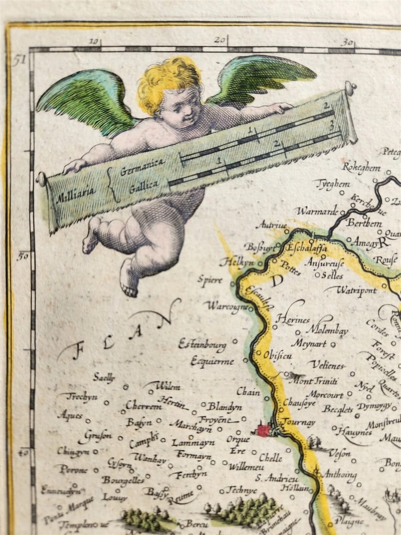 1640 MAP of Hainaut Namur BELGIUM by WILLEM BLAEU antique AUTHENTIC hand colored - 3