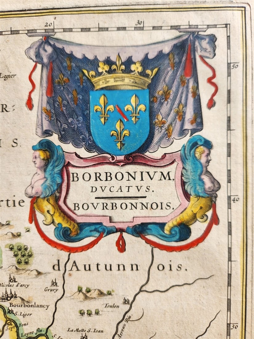 1640 MAP of Bourbonnais FRANCE by WILLEM BLAEU antique AUTHENTIC hand colored - 2