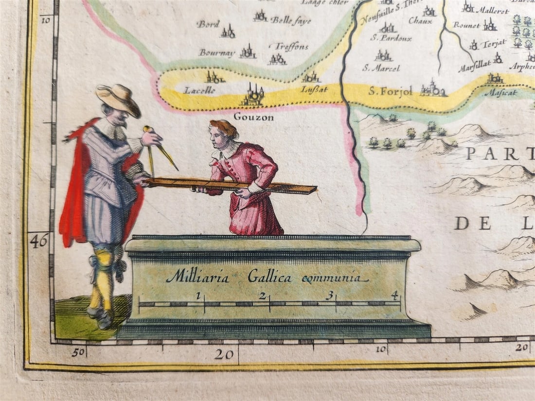 1640 MAP of Bourbonnais FRANCE by WILLEM BLAEU antique AUTHENTIC hand colored - 3