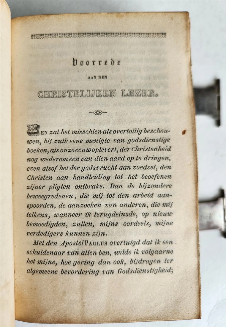 1843 DUTCH CHURCH BOOK antique w/ SILVER EDGES & CLASPS - 11