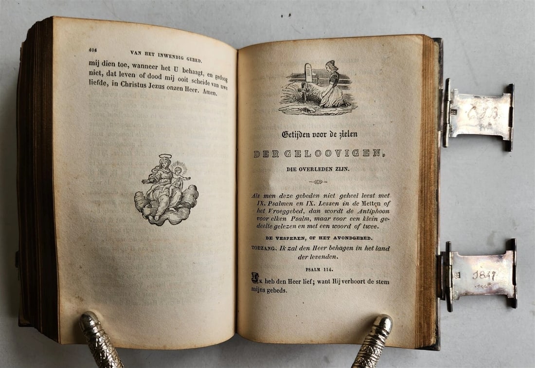 1843 DUTCH CHURCH BOOK antique w/ SILVER EDGES & CLASPS - 13