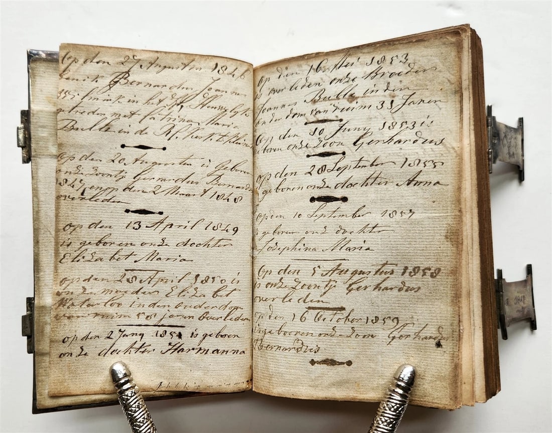 1843 DUTCH CHURCH BOOK antique w/ SILVER EDGES & CLASPS - 14