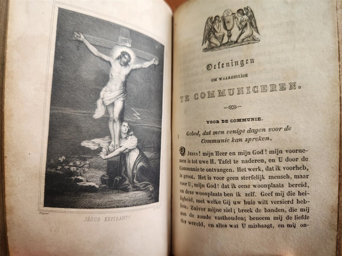 1843 DUTCH CHURCH BOOK antique w/ SILVER EDGES & CLASPS - 15