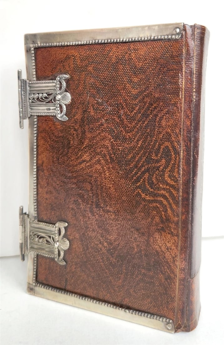 1843 DUTCH CHURCH BOOK antique w/ SILVER EDGES & CLASPS - 2