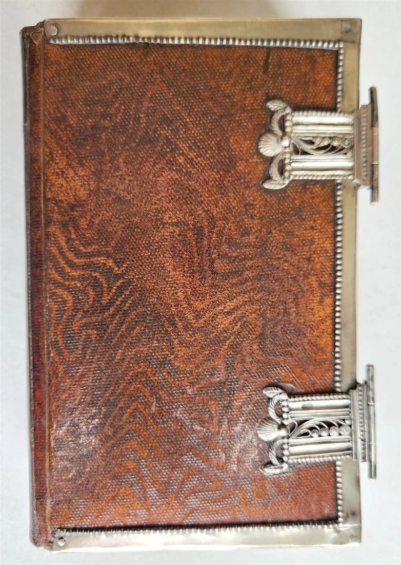 1843 DUTCH CHURCH BOOK antique w/ SILVER EDGES & CLASPS - 7