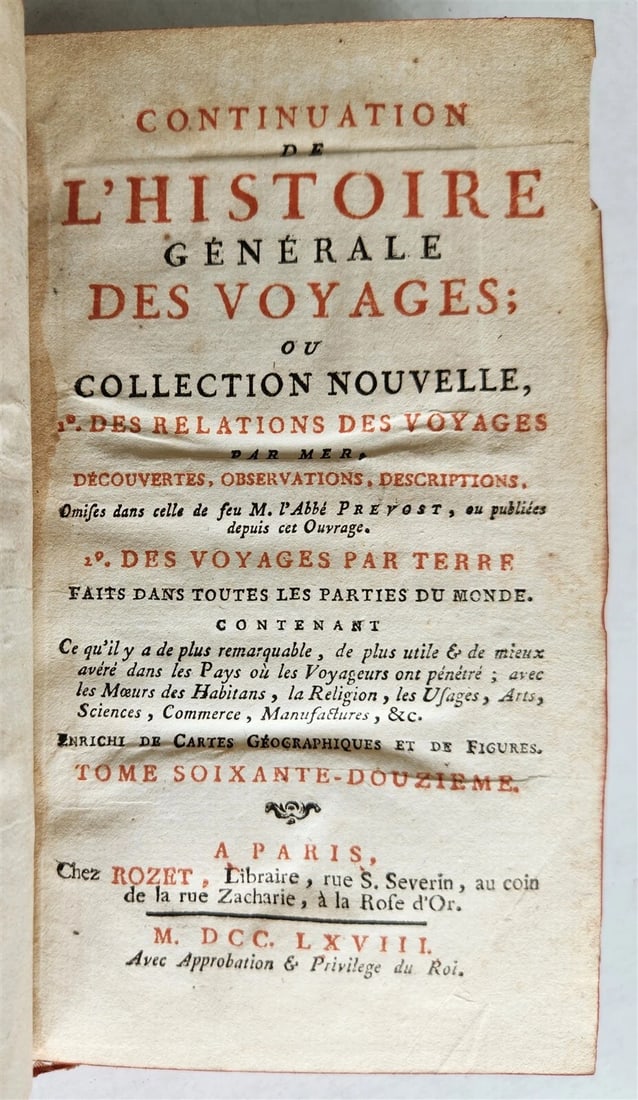 1768 HISTOIRE des VOYAGES illustrated TRAVELS to SIBERIA, RUSSIA Vol. 72 antique - 2