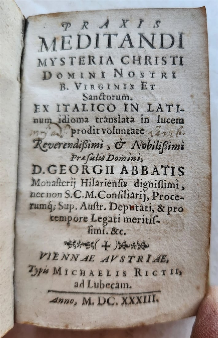 1633 AWESOME VELLUM BINDING antique PRAXIS MEDITANDI MYSTERIA Size 2.5 by 4" - 4