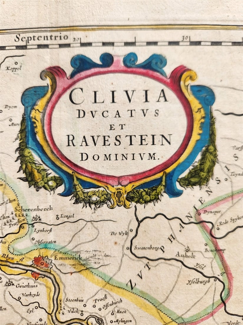 1640 MAP of GERMANY CLEVE & RAVENSTEIN by WILLEM BLAEU antique AUTHENTIC - 2