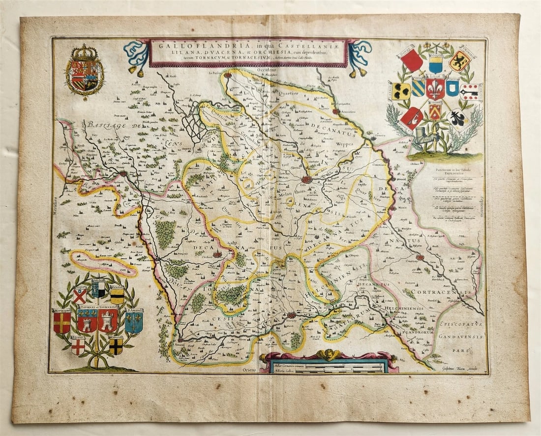 1640 MAP of FRANCE FLANDERS by WILLEM BLAEU antique AUTHENTIC hand colored - 2
